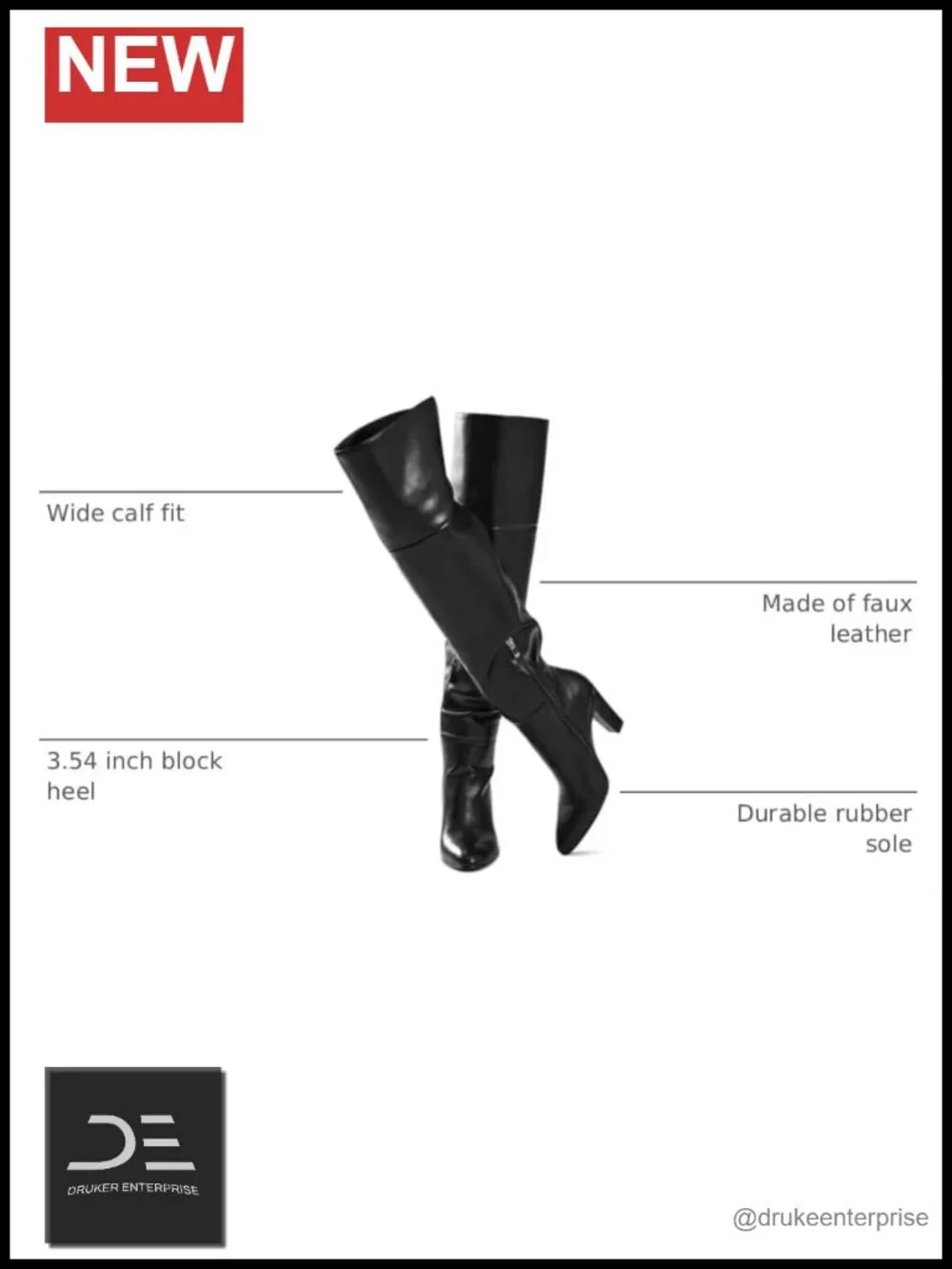 Women's Over Knee Boots Wide Calf Chunky Heel Faux Leather Pointed Toe